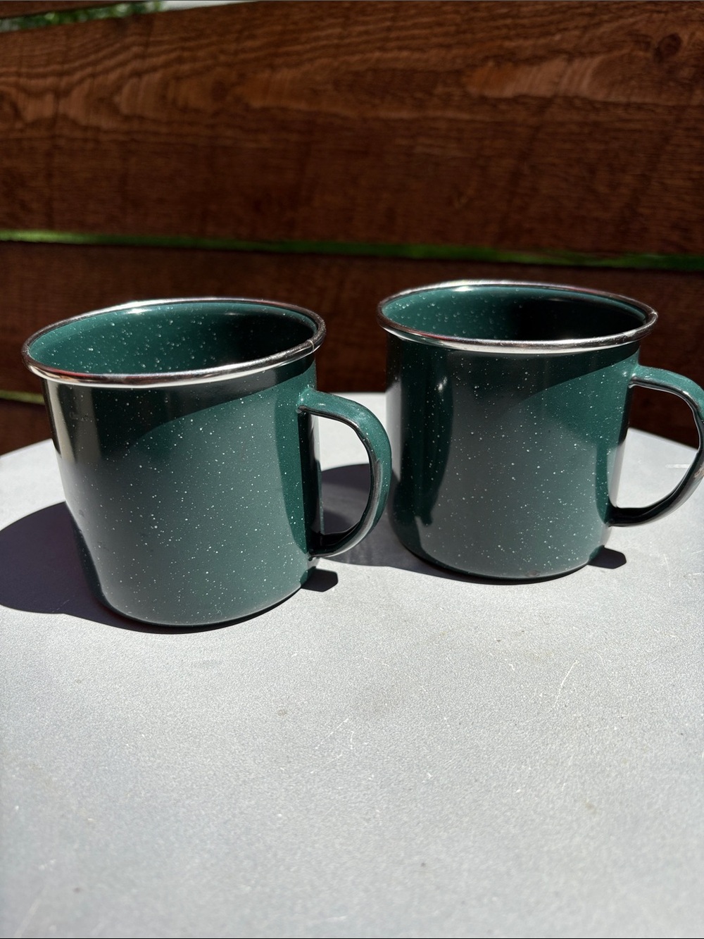 Classic Forest Green Enamel Mugs - Set of 2